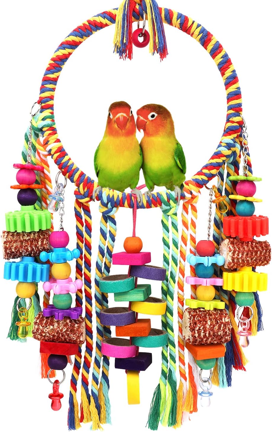Brinquedo de Corda e Forrageamento para Aves com Blocos de Madeira
