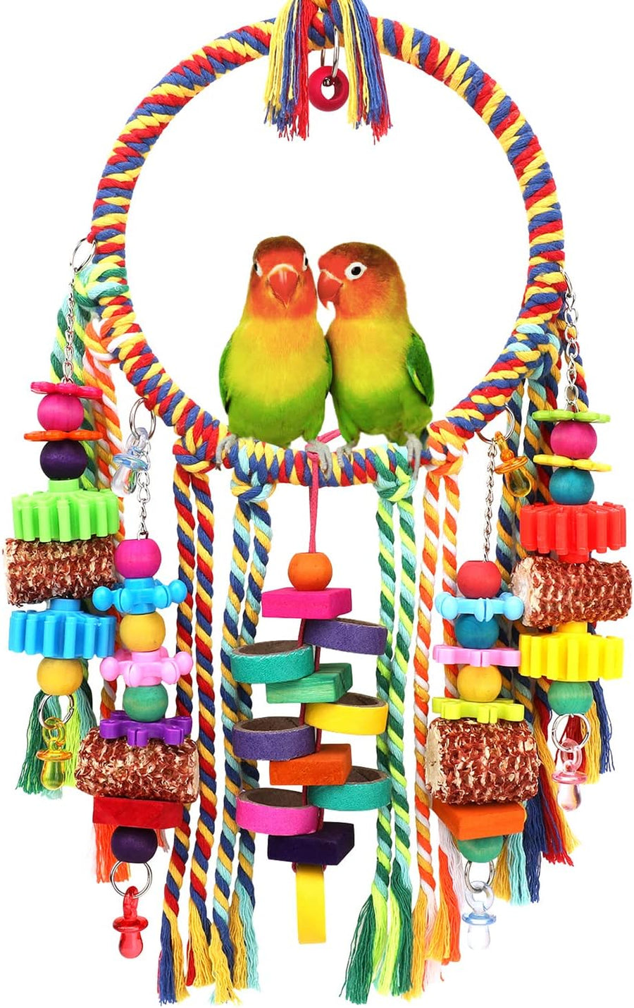 Brinquedo de Corda e Forrageamento para Aves com Blocos de Madeira