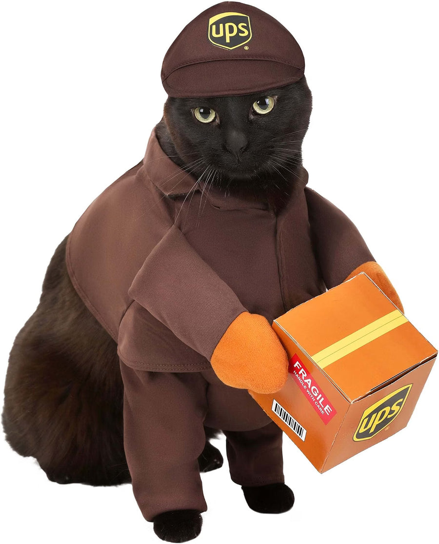 Disfarce de Estafeta "UPS Pal" para Cães – Camisa, Caixa e Boné