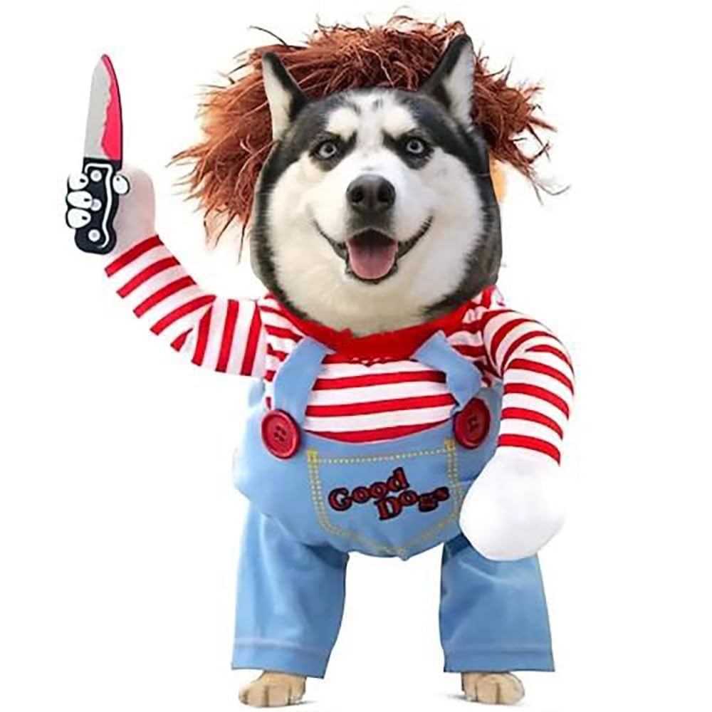 Fantasia divertida de Halloween para cães com peruca e acessório